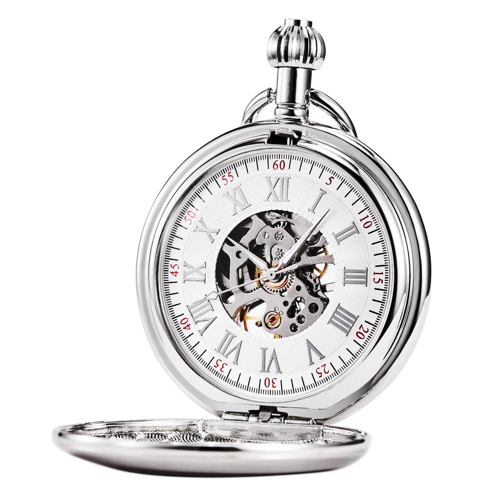 TREEWETO Mechanisch Zakhorloge Klassiek Antiek Skelet Romeinse Cijfers Zilver met Ketting