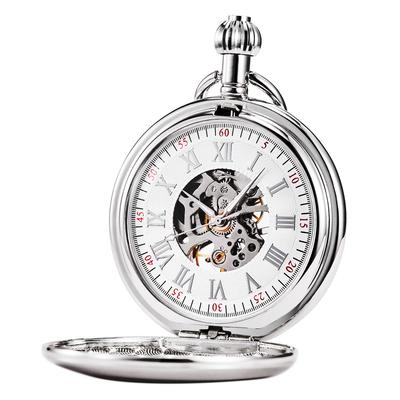TREEWETO Mekanik Cep Saati Klasik Antika İskelet Romen Rakamları Gümüş Zincirli