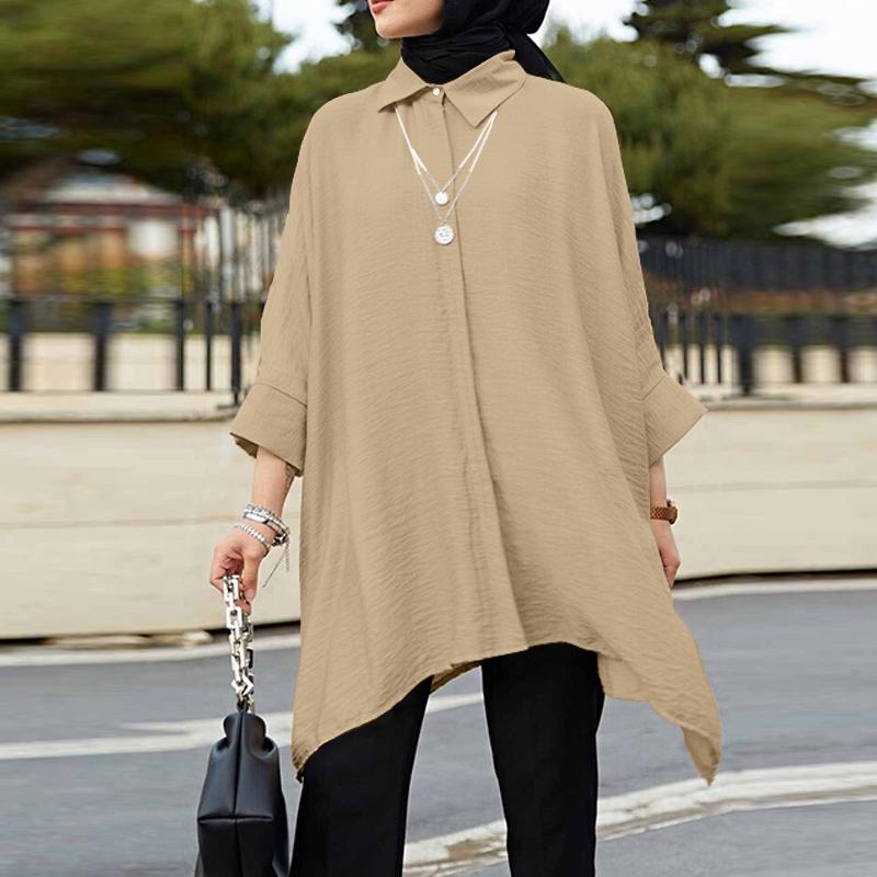 

ZANZEA Женская повседневная блузка с отложным воротником и длинными рукавами 5XL хаки