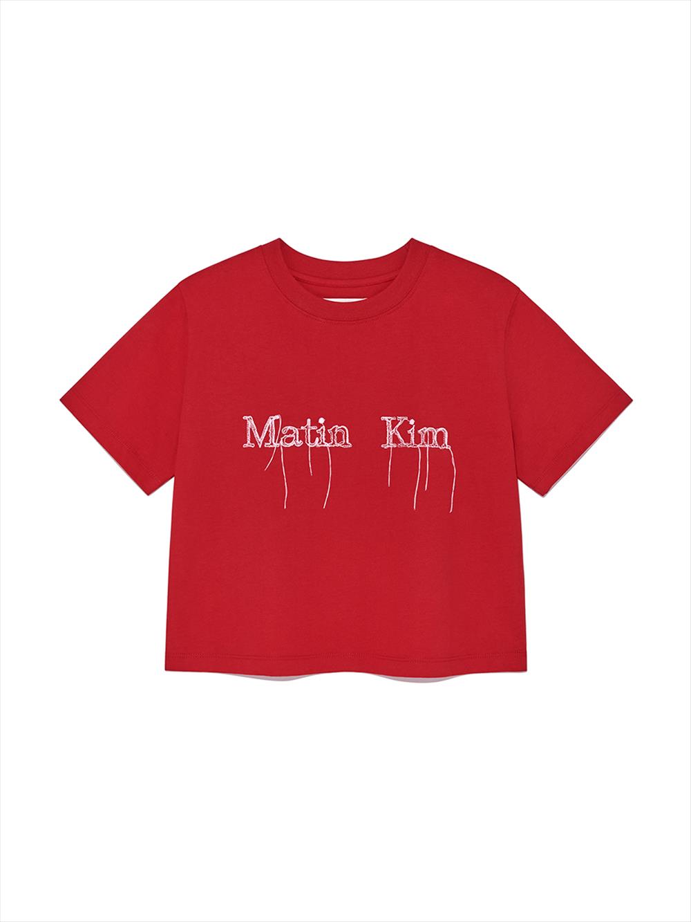 [Matinkim] LOGO THREAD POINT CROP TOP IN RED S