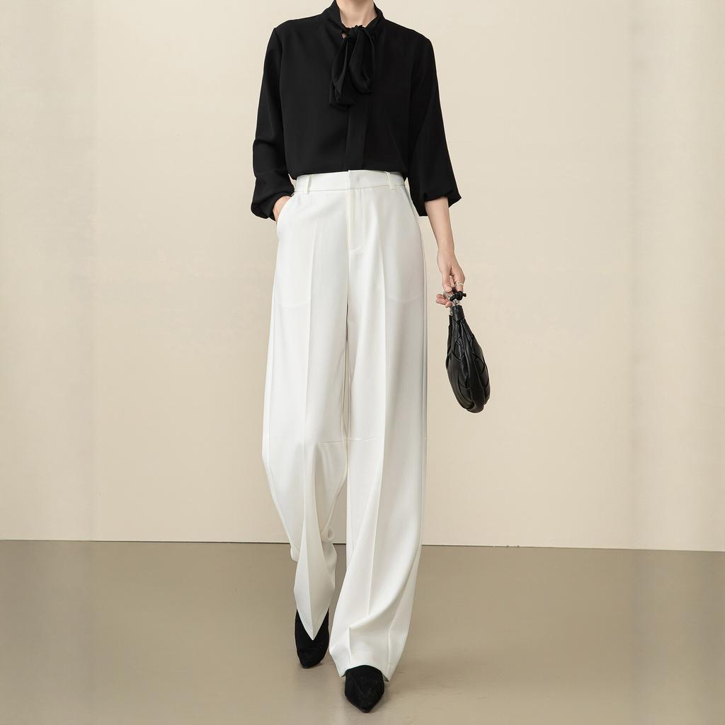 Suit Pants Women's Autumn Scimitar Wide-leg Pants High Waist Loose Trousers Acetic Acid Tencel Wool Pants Professional Wear Women's Casual