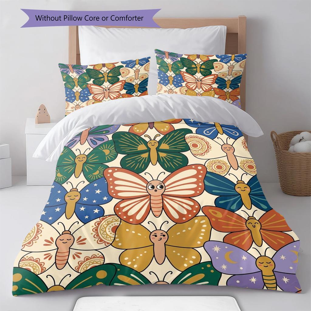 Butterfly Pattern Bedding Quilt Set Quilt Cover Pillowcase Home Decoration Birthday Gift (1 * duvet cover + 2 * pillowcase, without core)