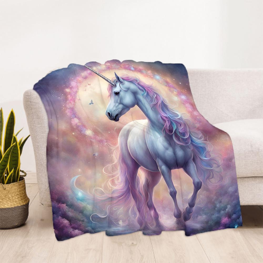 1pc Unicorn Fantasy Flannel Blanket, Comfortable and Warm Blanket, for Camping Sofa Bed and Couch Office037