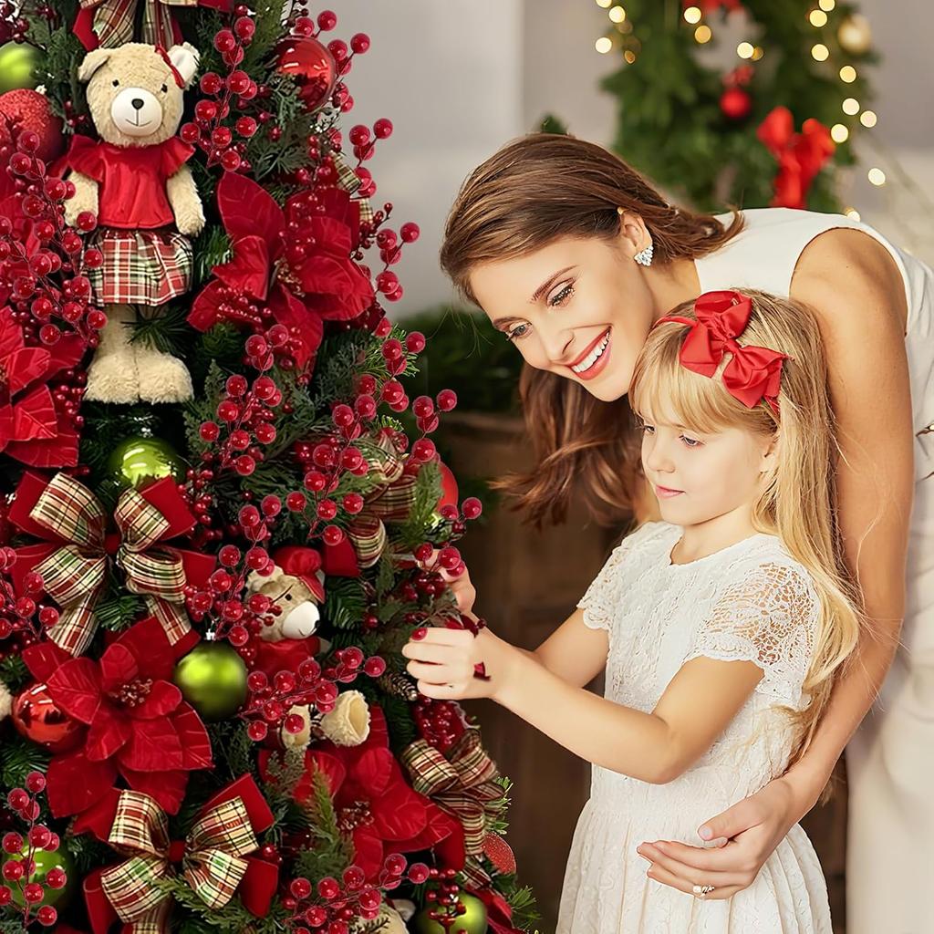40pcs Red Faux Holly Berries Branches for Christmas Tree Wreath DIY Decor