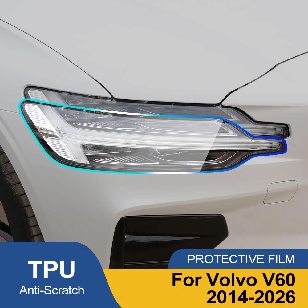 Kratzfeste TPU PPF Scheinwerferabdeckung für Volvo V60 2014-2026 Hochglanz Rauchschwarz Vorgeschnittene Vinyl-Schutzfolie Set