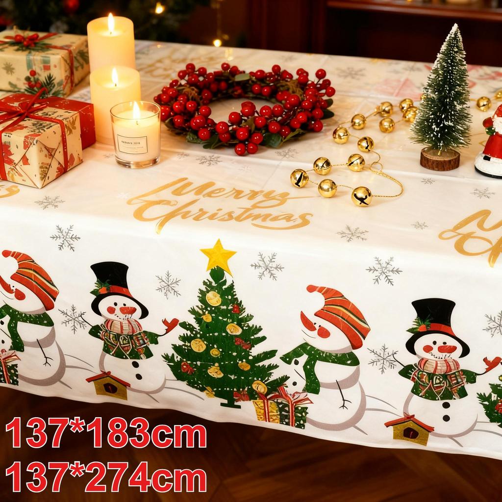 Christmas Themed Party Tablecloth, Christmas Desktop Decoration, Santa Claus Snowflake Deer Pattern Tablecloth