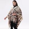 Womens Lightweight Plaid Shawl With Fringe Trim Soft Acrylic Knit Wrap Fall Winter