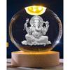 Ganesha Crystal Ball Lamp, Night Stand Lamp, Side Table Lamps, 3D Crystal Ball Ganesha Figurines with Wood Light Base, for Home Decor