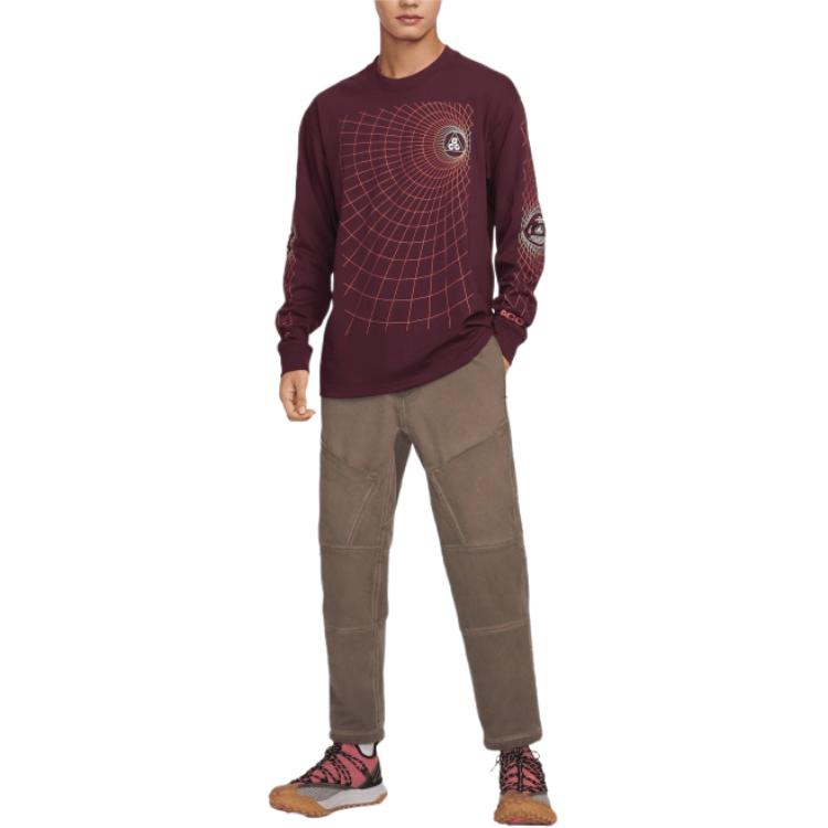 Nike ACG Kanaldeckel-Print Rundhals Langarm T-Shirt Herren Tops Dunkelbraun FJ1134-681