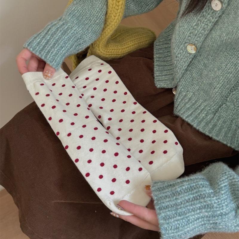 Autumn and Winter Polka Dot Boneless Socks, Mid-calf Socks, Versatile Casual Socks, Soft Cotton Socks