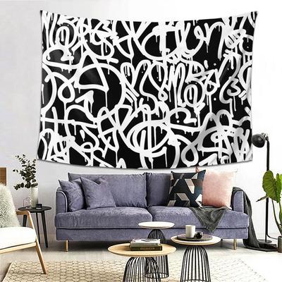 Black And White Graffiti Tapestry Decor Art Aesthetic Tapestries for Living Room Bedroom Home Wall Cloth Wall Hanging