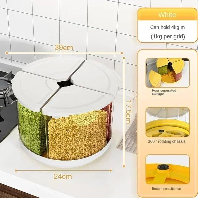 Storage Box Household Kitchen Insect and Moisture Proof Sealed Beans Storages Container Divided Rice Bucket Rotary Grain Canned