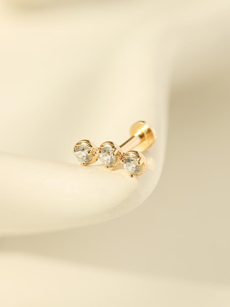 Minimal Piercing 14K Internal Trio Cubic Labret Piercing
