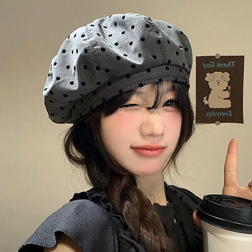 Korean Polka Dot Berets Versatile Beanie Cap Ins Painter Berets  Girls