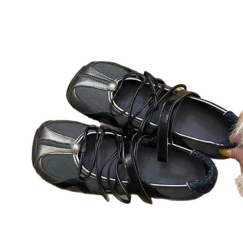 Sheepskin version~ Functional wind sports square head ballet shoes women's versatile cross belt Velcro shallow mouth Mary Jane single shoes