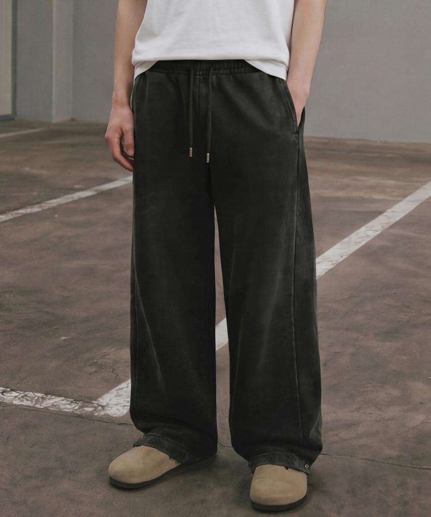EZKATON Blitz Washed Wide Sweatpants Charcoal Black Hslp6942