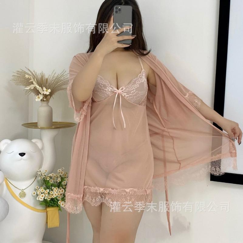 Sexy Underwear, Sexy Lace Suspender Skirt, Mesh Perspective Women's Transparent Robe, Flirting Loungewear Set