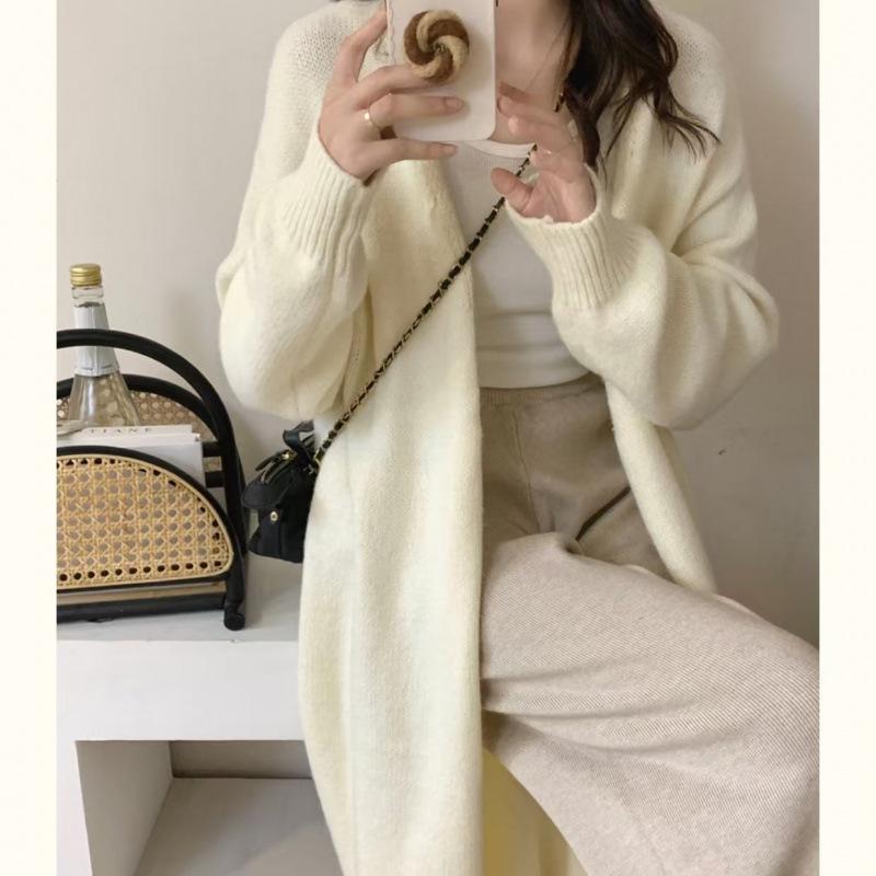 YUNSHU Korean Style Loose Knit Cardigan - Women's Medium To Long Lazy Fit Sweater for Spring and Autumn