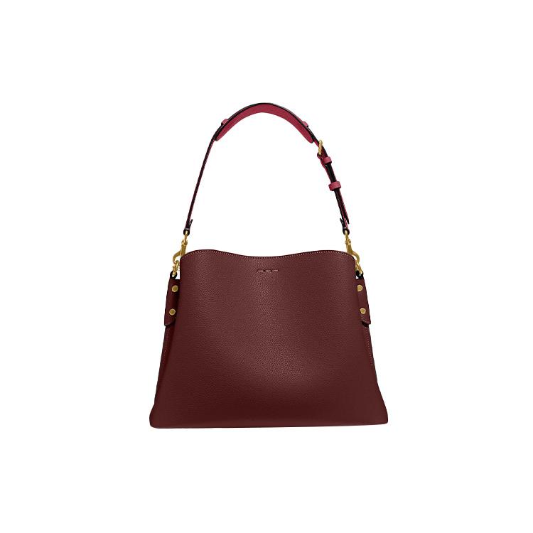 COACH Willow Pebble Texture Spiral Leather Tote Bag, Shopping Bag, Handbag, Shoulder Bag Women's Dark Burgundy C2590-B4WN