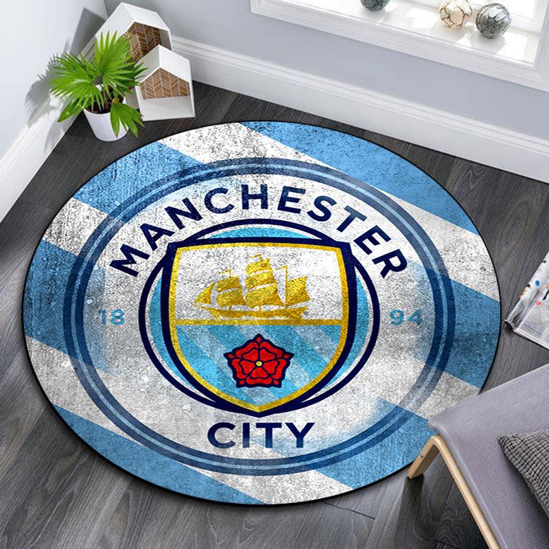 Manchester City apdrukāts apaļš paklājs, neslīdošs
