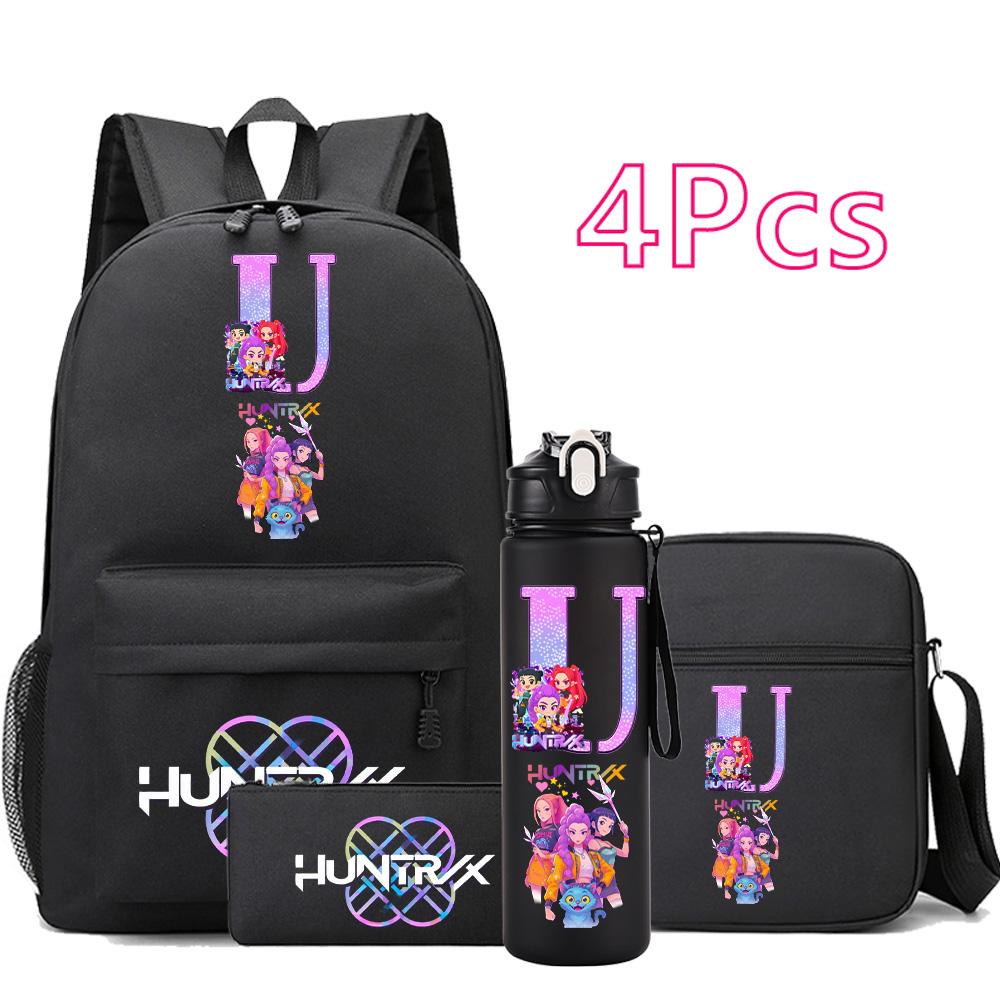 4Pcs/set Cartoon Backpack Large Capacity Bookbag Shoulder Bag Case bag with 750ml Water Bottler Boy Girl School Bag Kid Gift