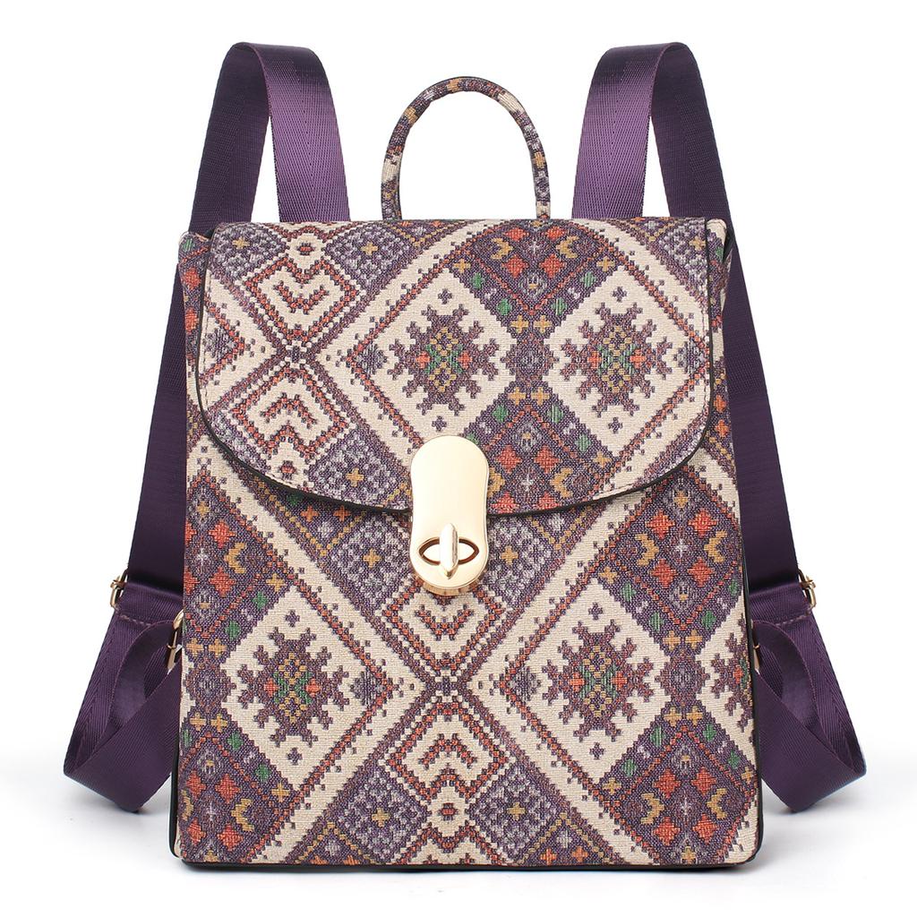 Damen neuer ethnischer Stil Mode Retro Karomuster Trend Senior Sense von weich langlebig Pendler große Kapazität Schulterhandtasche Rucksäcke