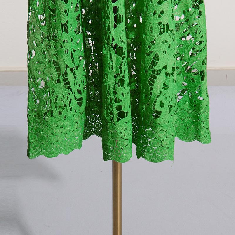 Retro Style Waist Embroidery Swing Dress Spring and Autumn Fashion Bubble Sleeve Dress Women's Medium Long Dress