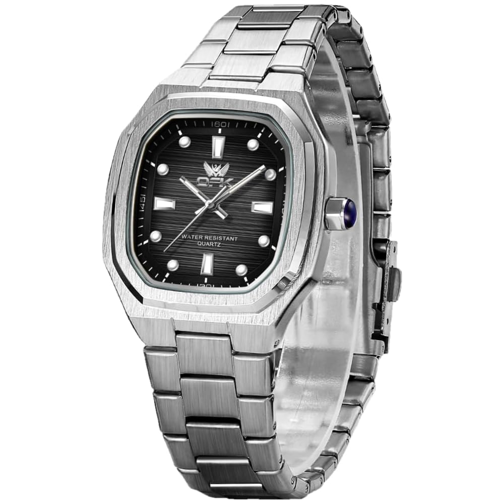 OPK Men s Quartz Analog Watch Waterproof Luminous Stainless Steel Band Simple Stylish Black
