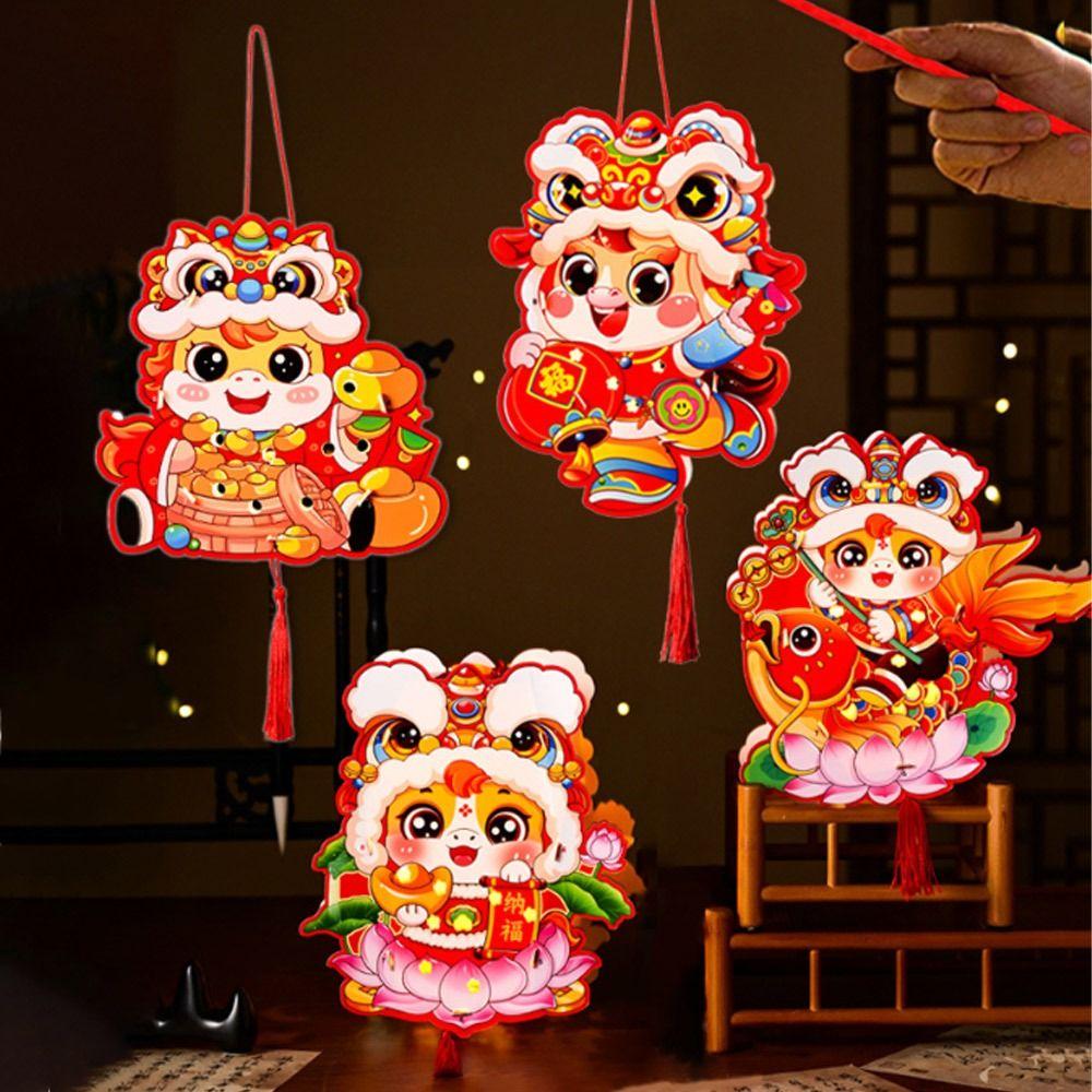 Cartoon Chinese New Year Lanterns Paper Traditional DIY Handheld Lantern Zodiac Horse Blessing Spring Festival Lantern