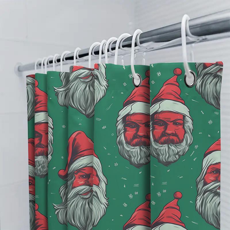 Green Christmas Santa Claus Shower Curtain Festive Holiday Decor For Your Bathroom Unisex Gift Idea 72 X 84 Inches Printed Fabri