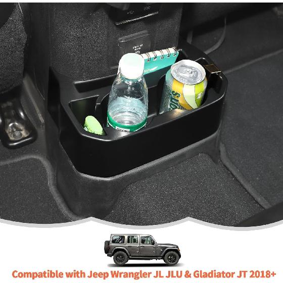 Rear Cup Holder for Jeep JL & JT,Rear Seat Storage Box Tray Organizer Floor Console Mounted Drink Holder Interior Accessories Compatible with Jeep