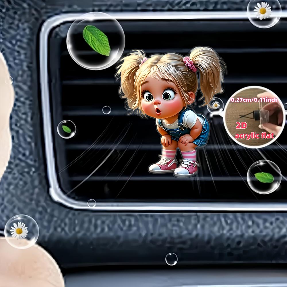 2D flat cute girl car vent clip decorative diffuser (fragrance not included), car interior decoration, aromatherapy clip, ideal for holiday gifts