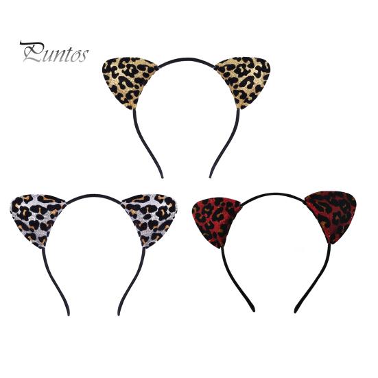 Hair Hoop Leopard Print Cat Ear Decor Halloween Headband Soft Adjustable Cosplay Headgear Theme Party Decoration