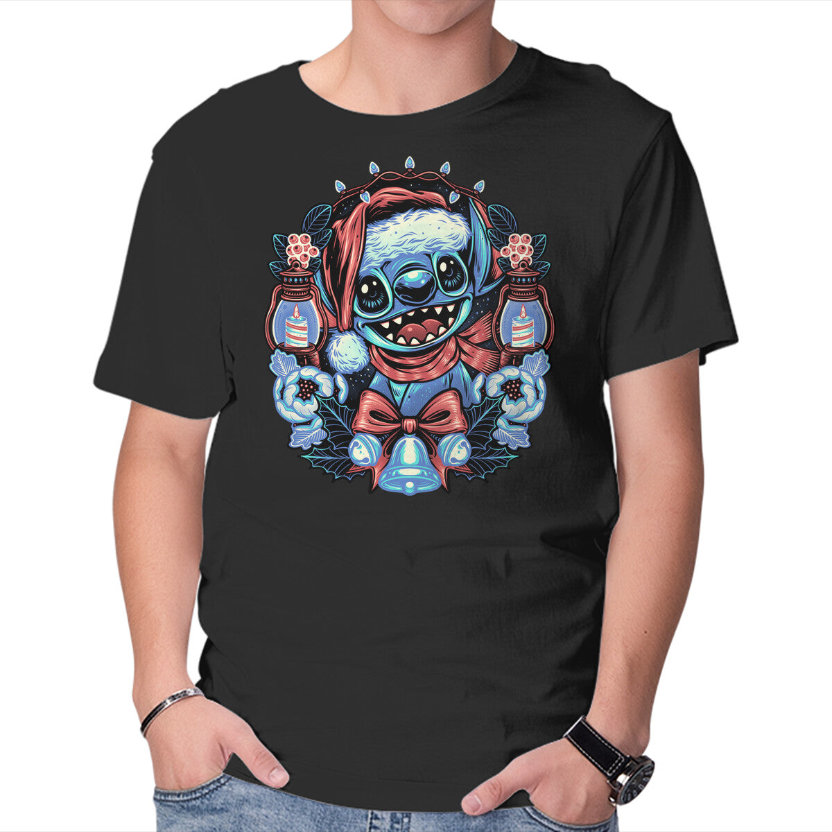 Unisex Crew Neck T-Shirt Christmas Alien Graphic Short Sleeve Casual Tee XXXXL