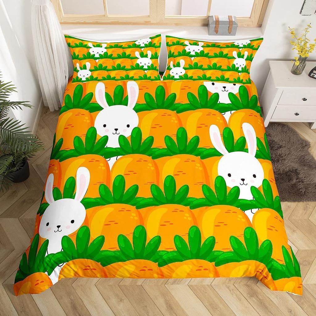 Cute Rabbit Duvet Cover Collection Twin Queen Colorful Flower Bedding Collection Microfiber Botanical Floral Cartoon Animal Comforter Cover