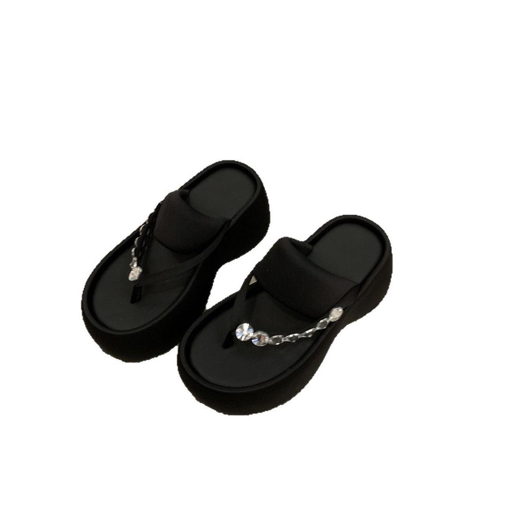 Strass Dicksohlige Coole Hausschuhe für Damen 2025 Sommer Neue Muffin Erhöhung Zehentragen Modische Zehensandalen