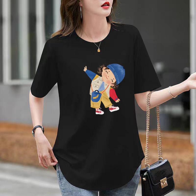 Relaxed Fit and Thin Bottoming Top Pure Cotton White Medium and Long Short-sleeved T-shirt Womens Summer Latest Trendy