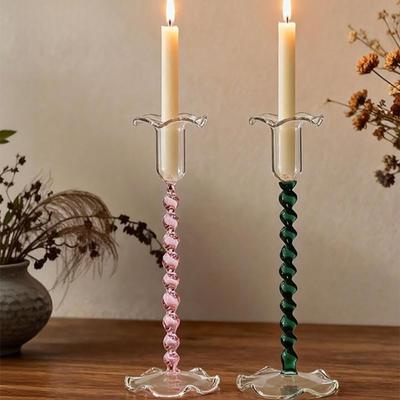 European Style Flower Bud High Footed Candle Holder, Retro Color Spiral Candle Holder, Wedding Home Creative Desktop Decoration