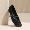Square Head Mary Jane Shoes Women's Shoes Autumn New Suede One-word Belt with Skirt Temperament Single Shoes