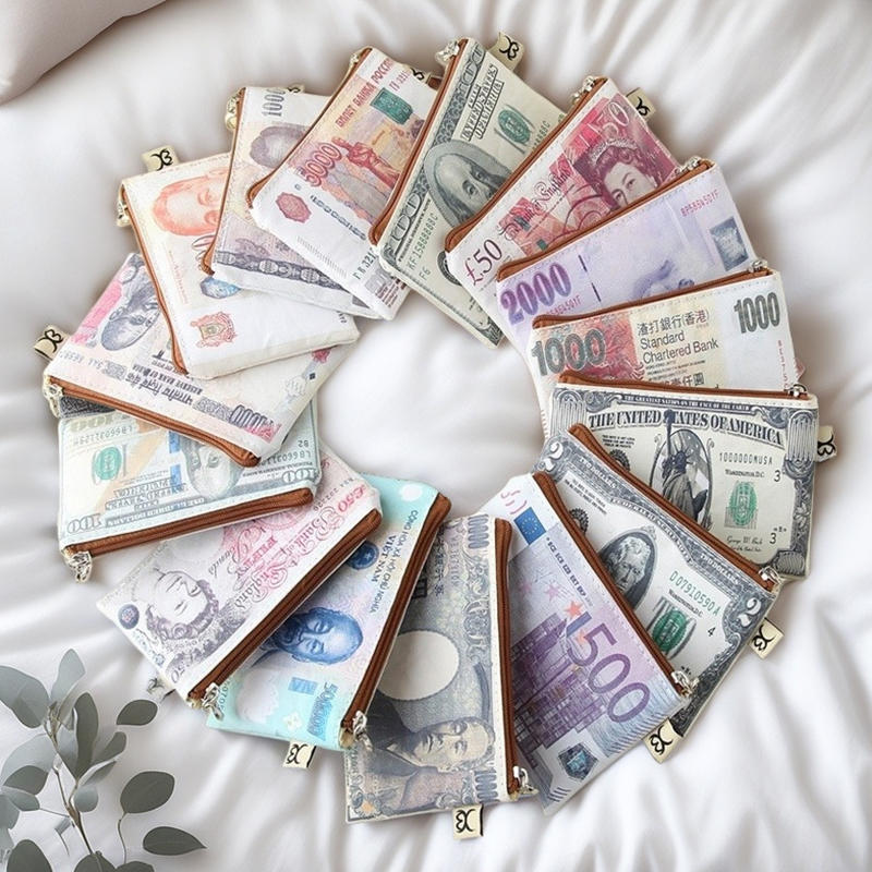New Currency Printing Pattern Long Wallet Canvas Coin Purse Zipper Wallet Storage Package Dollar GBP Euro Ruble Style Wallet