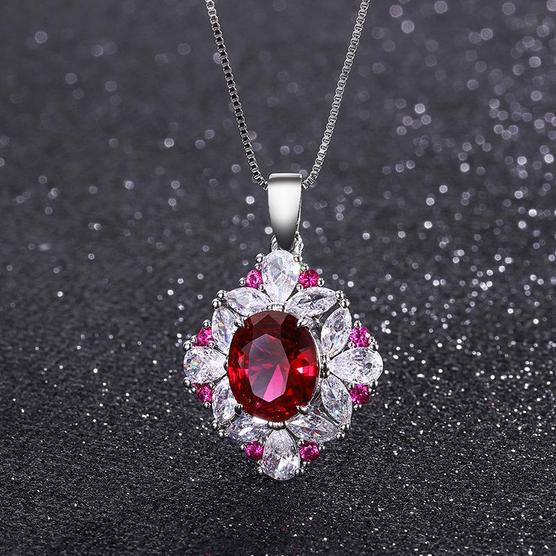New European and American style retro imitation Hongbao fashion women's pendant necklace stud earrings ring set main stone 12 * 10 6 * 8