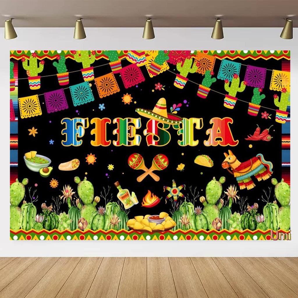 May 5th Mexican Festival Cactus Themed Banner Backdrop Colorful Flags Children Party Birthday Decoration Photography Backdrop