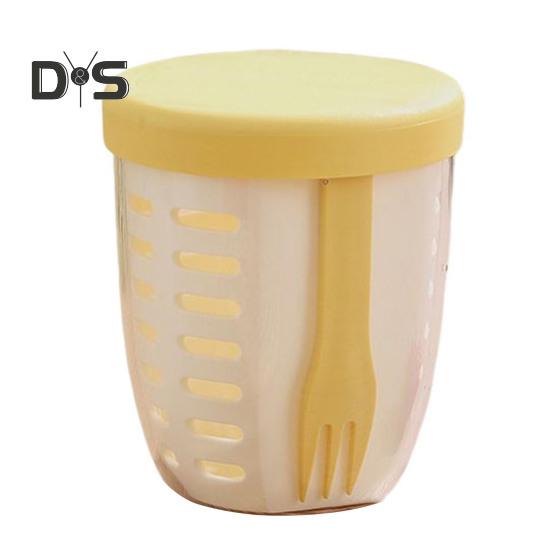 

Портативный салатник с вилкой, контейнер для хранения фруктов для холодильника, не содержащий бисфенол А, герметичный, дорожный стаканчик, сохраняющий свежесть, контейнер для салата жёлтый