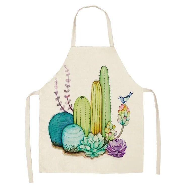 Cactus Plant Pattern Apron Adult Sleeveless Kitchen Cleaning Home Chef Baking Waist Bib