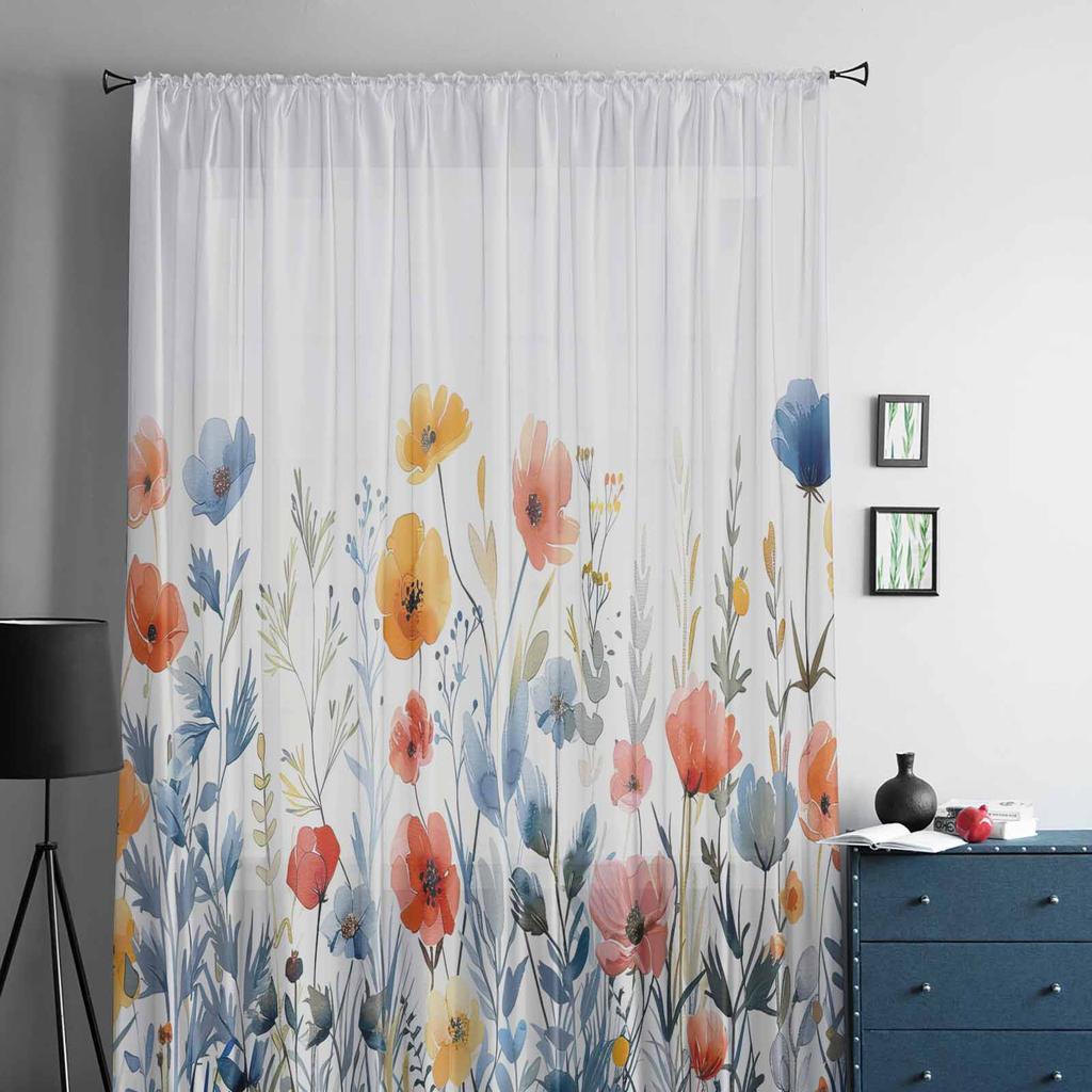 Flower And Plant Leaves Window Tulle Curtains for Living Room Bedroom Hotel Luxury Decoration Sheer Curtains