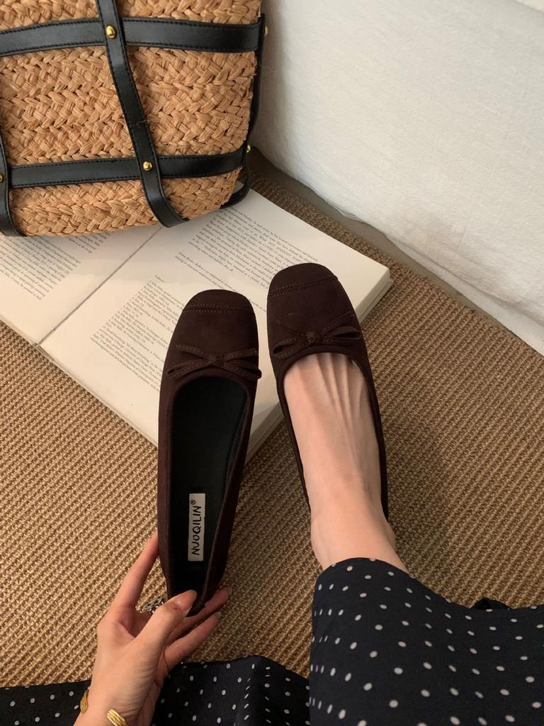 French flat-bottomed red bow grandma shoes women's 2025 hot-selling spring and autumn one-pedal gentle single shoes