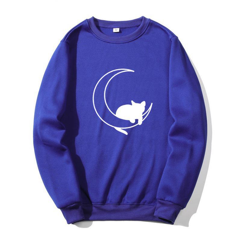 

2023 Trendy Cat Sleeping on Moon Casual Loose Round Neck Hoodie XL