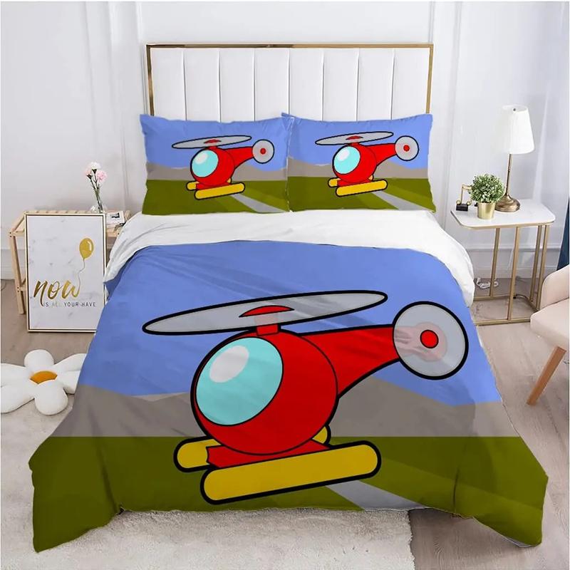 Premium Airplane Duvet Cover Planes Fying In Air Aviation Airport Helicopters And Jets Cartoon Style Room Decorative For Boys Girls Gift