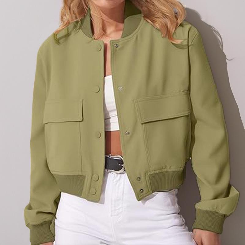 2024 Spring/Autumn Unisex Stand-Up Collar Women's Jacket with Large Pockets