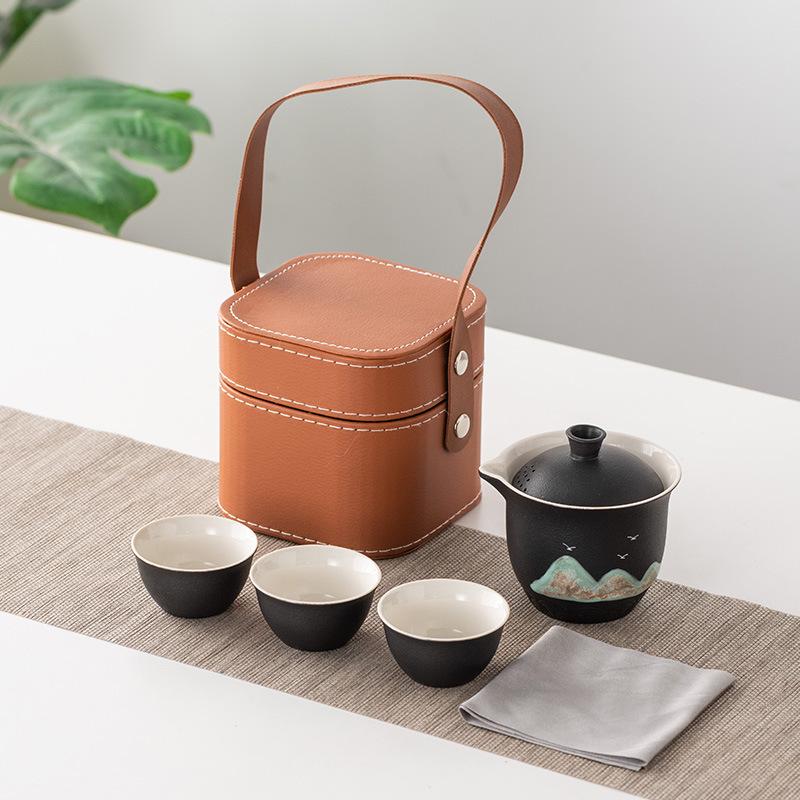 Business Gifts Travel Tea Set Kuaike Cup One Pot Three Cups Portable Cover Bowl Small Set Outdoor High-end Kung Fu Set